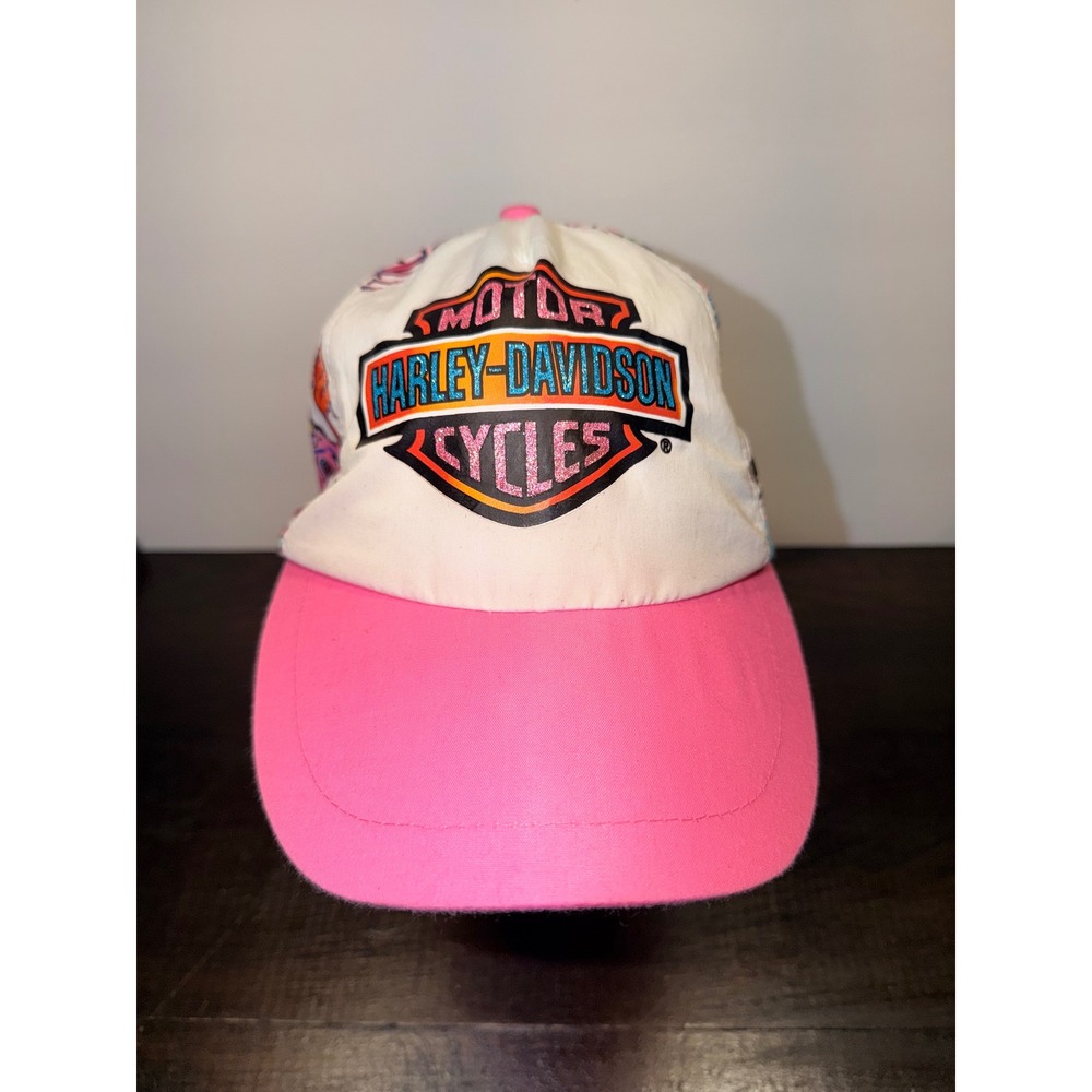 Harley Davidson‎ Girls Pink White Doodle Art Glitter Logo Baseball Cap Hat 4-14